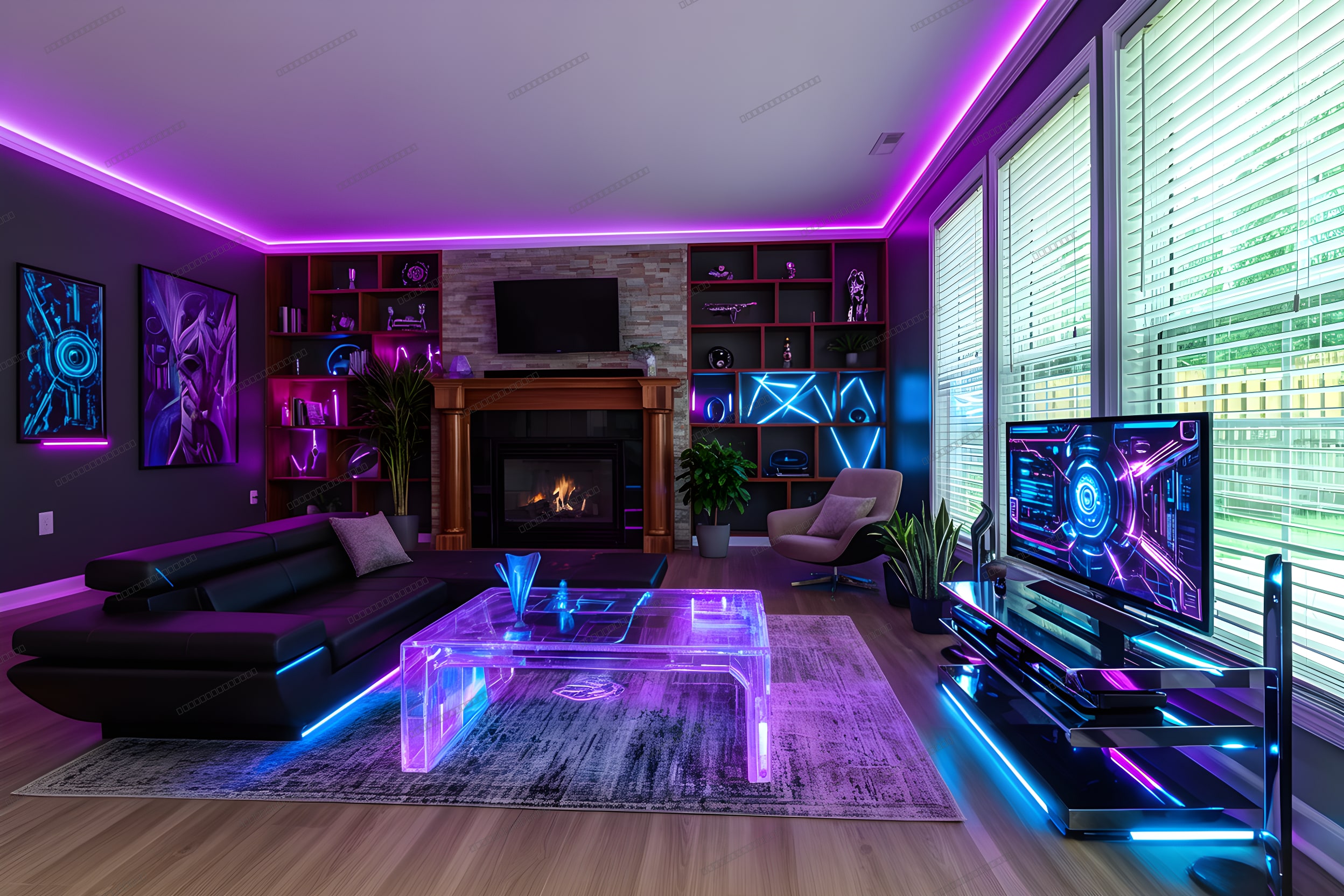 Cyberpunk room — AI virtual staging
